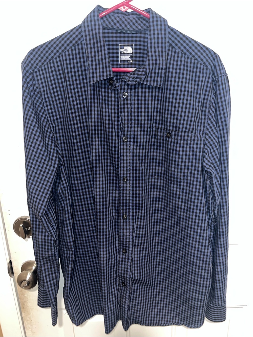 The North Face Button Down Shirt - Dark Blue & Black Gingham Check Pattern Men L
